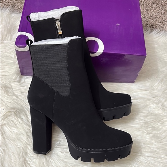 NEW In Box Ollio From Amazon Black Women’s Faux Nubuck Platform High Heel Boots - Picture 1 of 14